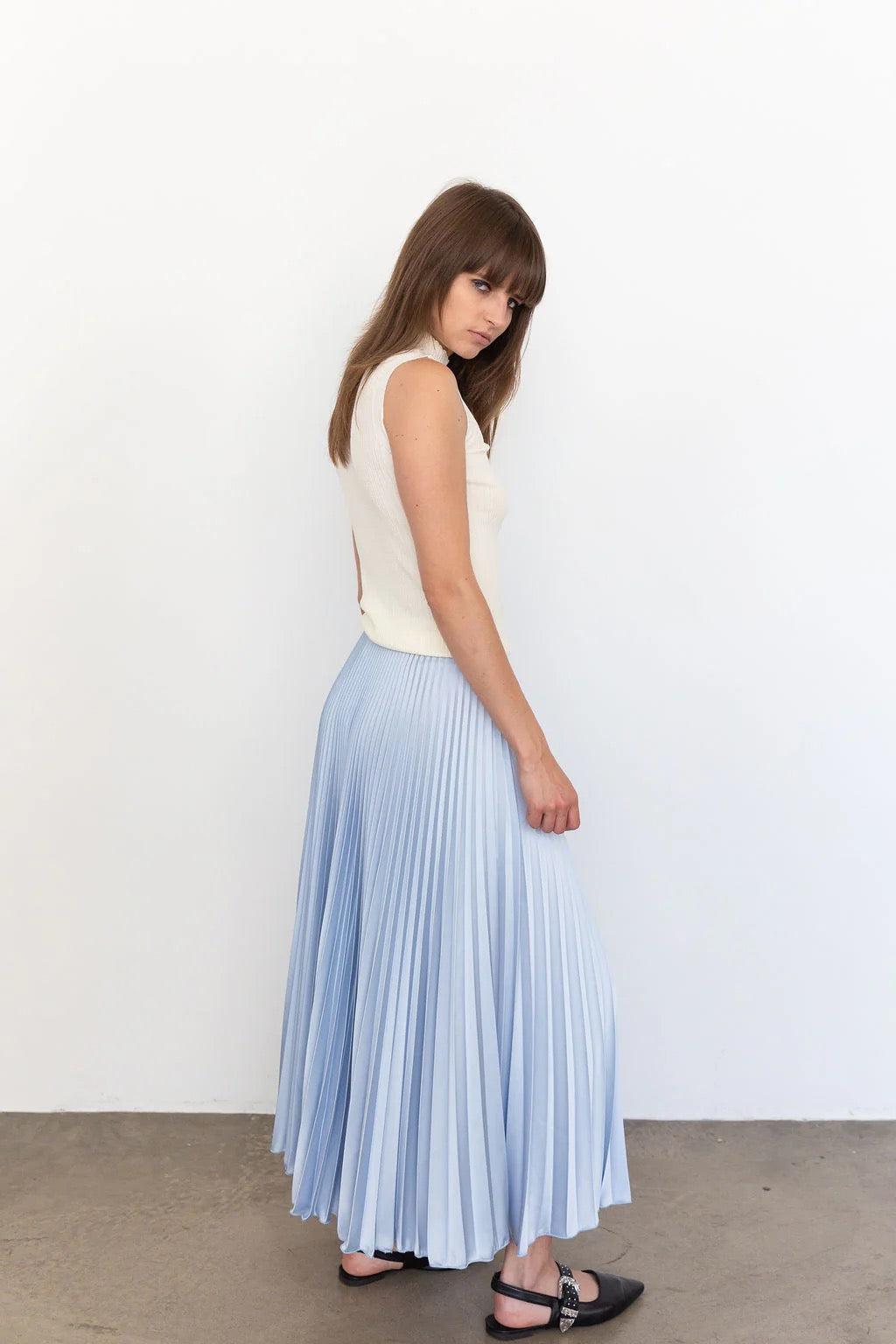 Loyd Ford Classic Satin Midi Skirt Powder Blue-Loyd Ford-Thistle Hill