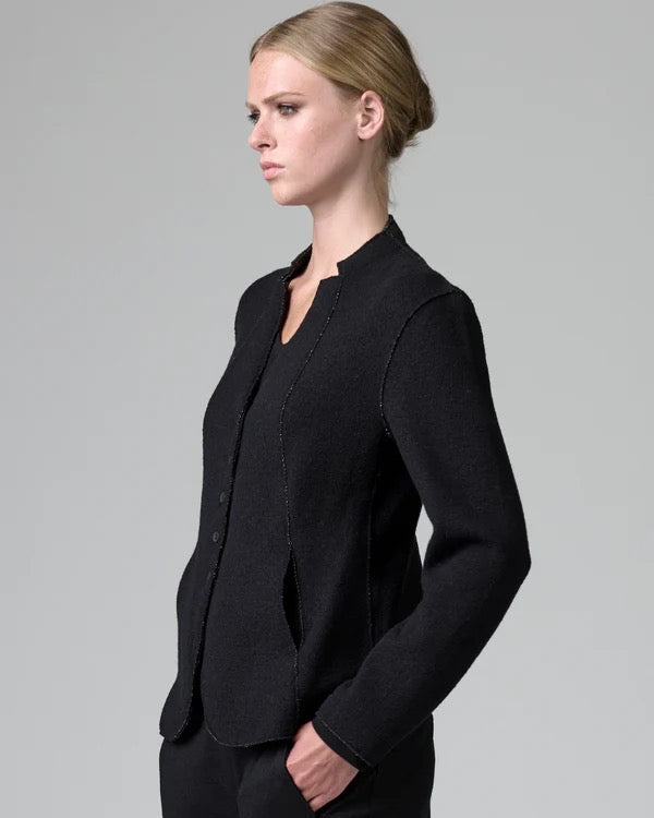 Transit V-neck Wool Jacket in Black-Transit-Thistle Hill