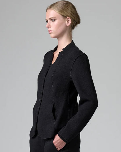 Transit V-neck Wool Jacket in Black-Transit-Thistle Hill