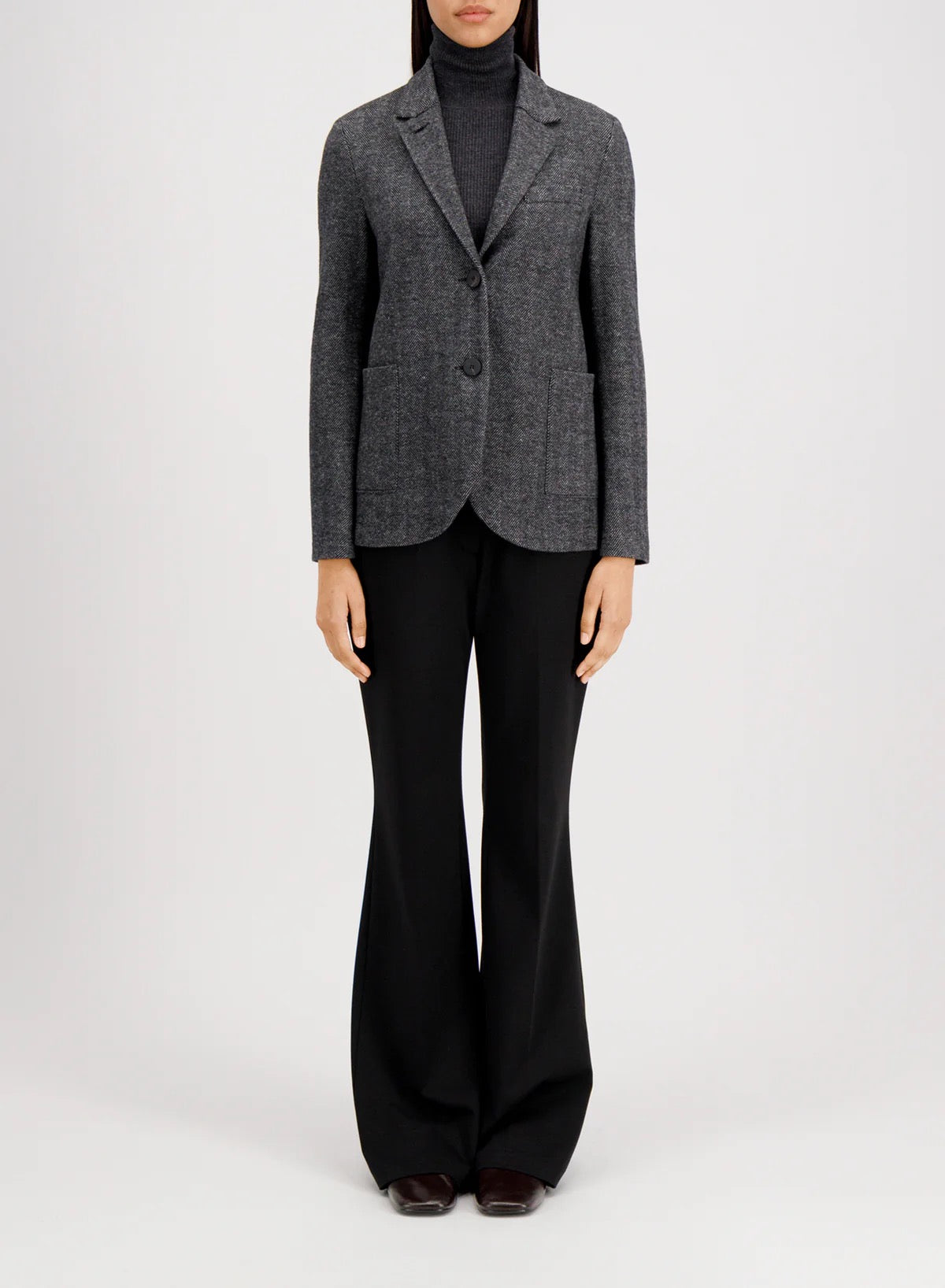 Harris Wharf London Stand Up Collar Blazer Patterned Moleskin Salt & Pepper Herringbone-Harris Wharf London-Thistle Hill