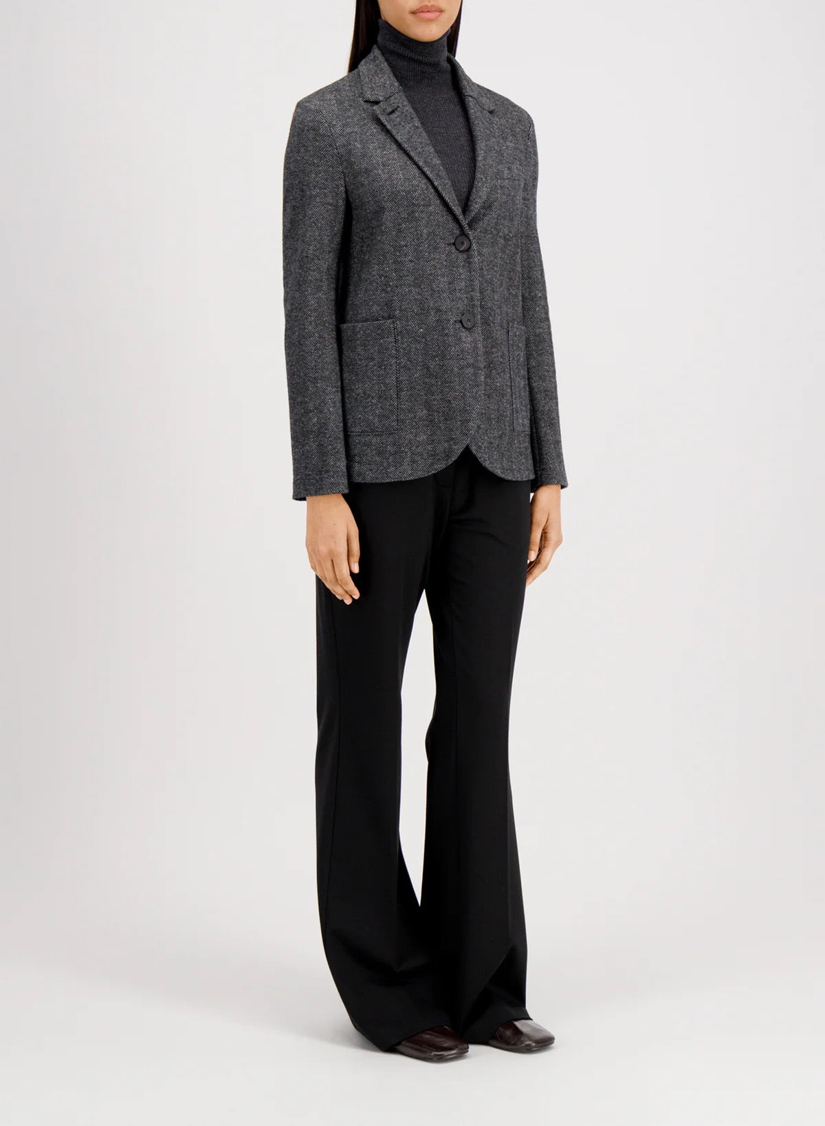 Harris Wharf London Stand Up Collar Blazer Patterned Moleskin Salt & Pepper Herringbone-Harris Wharf London-Thistle Hill