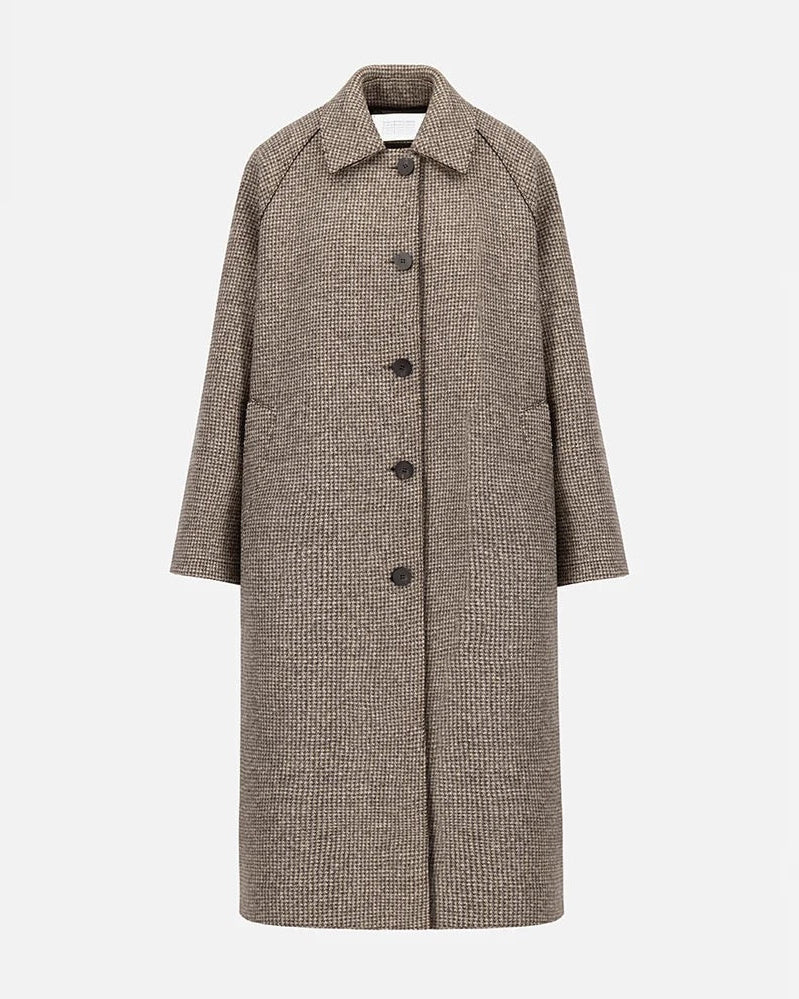 Harris Wharf Balmacaan Cashmere Blend Coat Cream & Brown Houndstooth