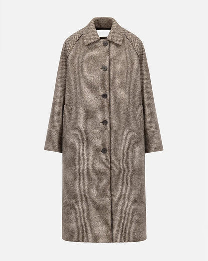 Harris Wharf Balmacaan Cashmere Blend Coat Cream & Brown Houndstooth