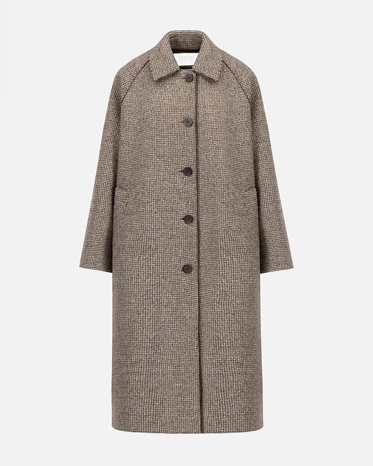 Harris Wharf Balmacaan Cashmere Blend Coat Cream & Brown Houndstooth
