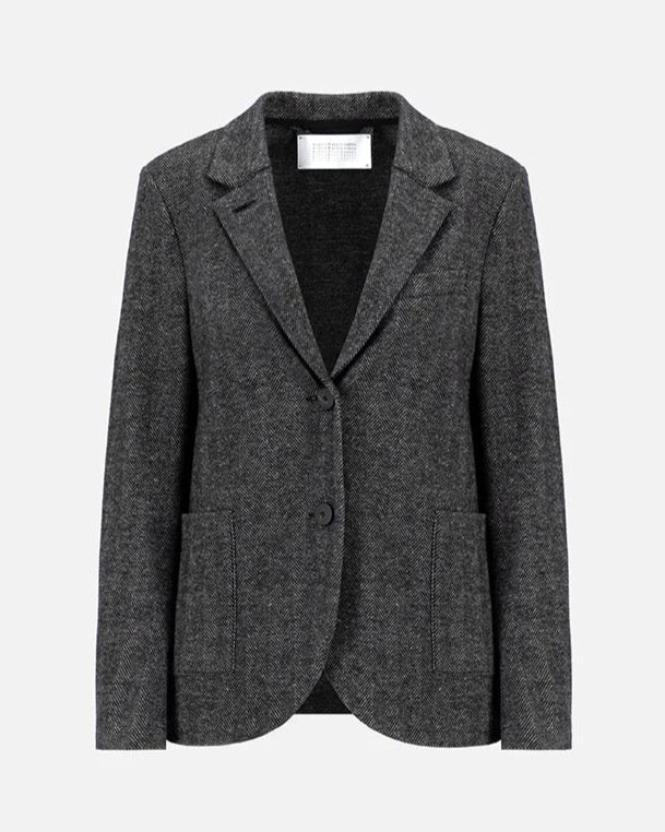 Harris Wharf London Stand Up Collar Blazer Patterned Moleskin Salt & Pepper Herringbone-Harris Wharf London-Thistle Hill