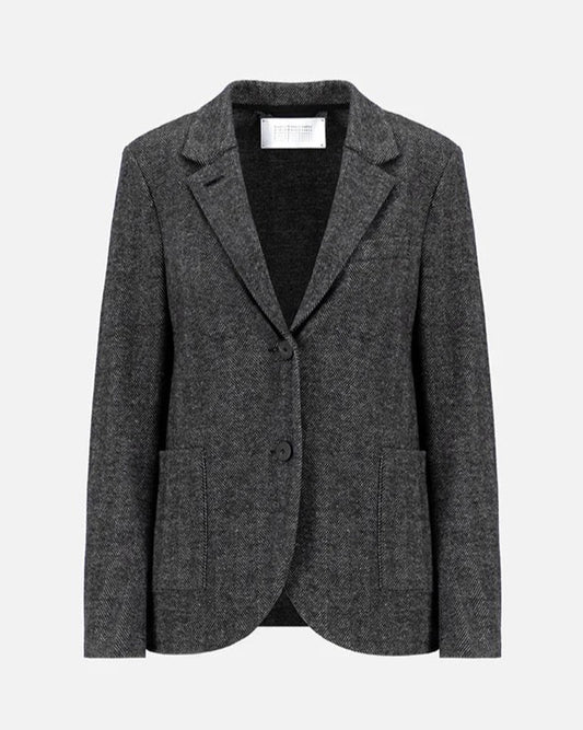 Harris Wharf London Stand Up Collar Blazer Patterned Moleskin Salt & Pepper Herringbone-Harris Wharf London-Thistle Hill
