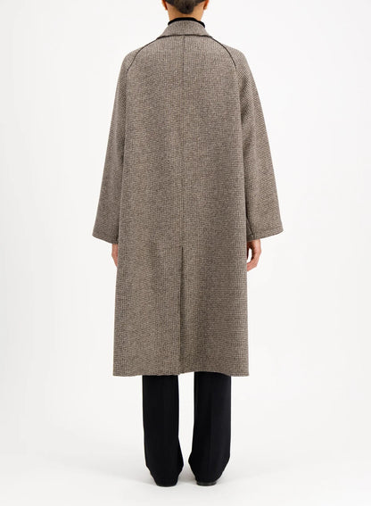 Harris Wharf Balmacaan Cashmere Blend Coat Cream & Brown Houndstooth
