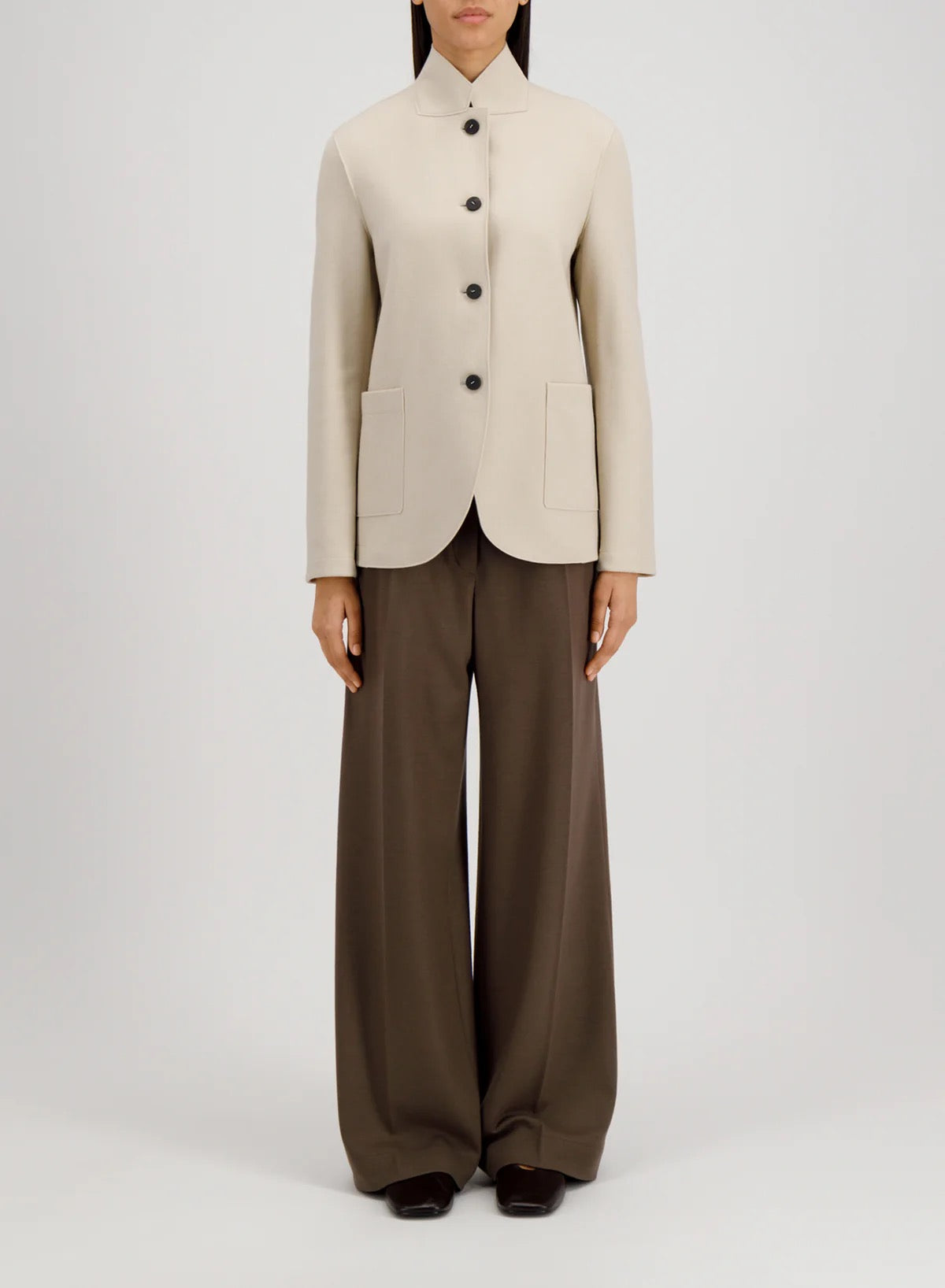 Harris Wharf London High Collar Blazer Cashmere Blend Almond-Harris Wharf London-Thistle Hill
