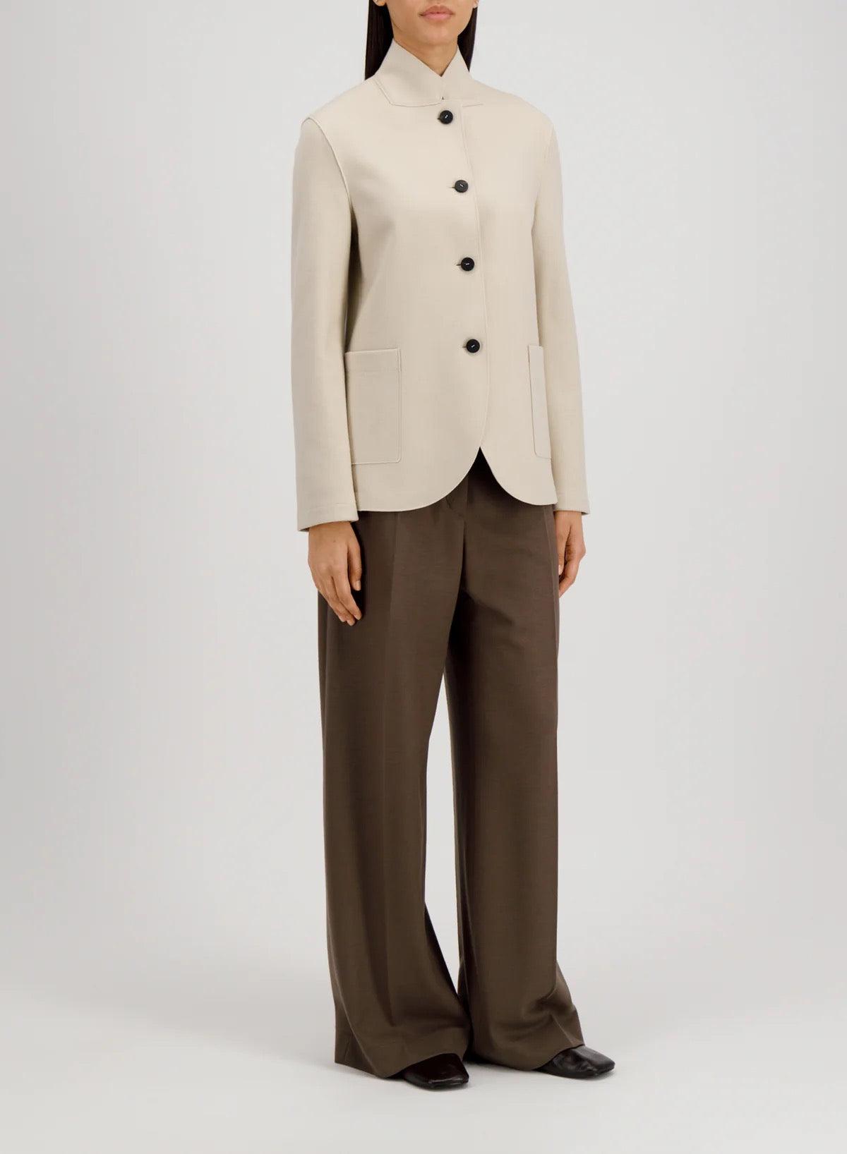 Harris Wharf London High Collar Blazer Cashmere Blend Almond-Harris Wharf London-Thistle Hill