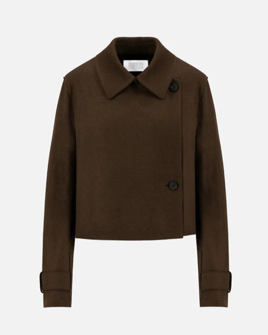 Harris Wharf London Cropped Trench Cashmere Blend Dark Brown-Harris Wharf London-Thistle Hill