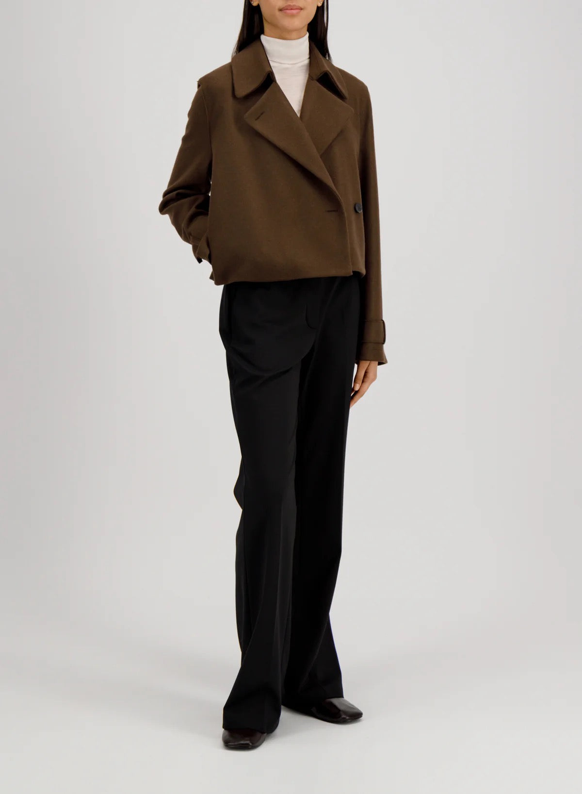 Harris Wharf London Cropped Trench Cashmere Blend Dark Brown-Harris Wharf London-Thistle Hill