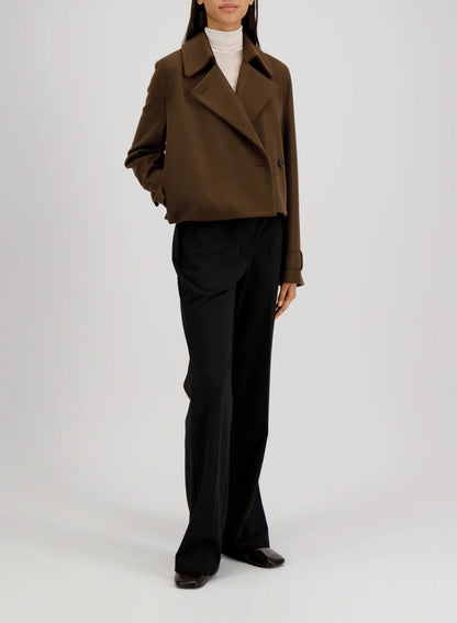 Harris Wharf London Cropped Trench Cashmere Blend Dark Brown-Harris Wharf London-Thistle Hill