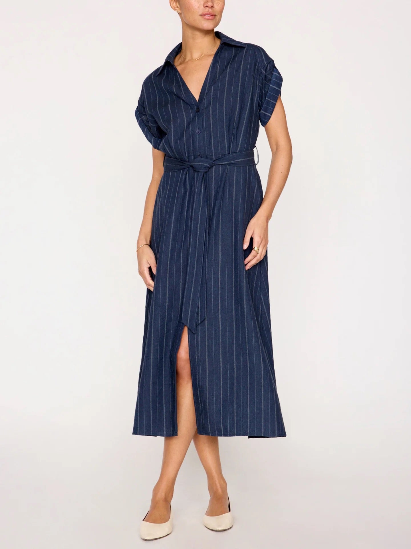 Brochu Walker Fia Belted Navy Pinstripe Dress-Brochu Walker-Thistle Hill