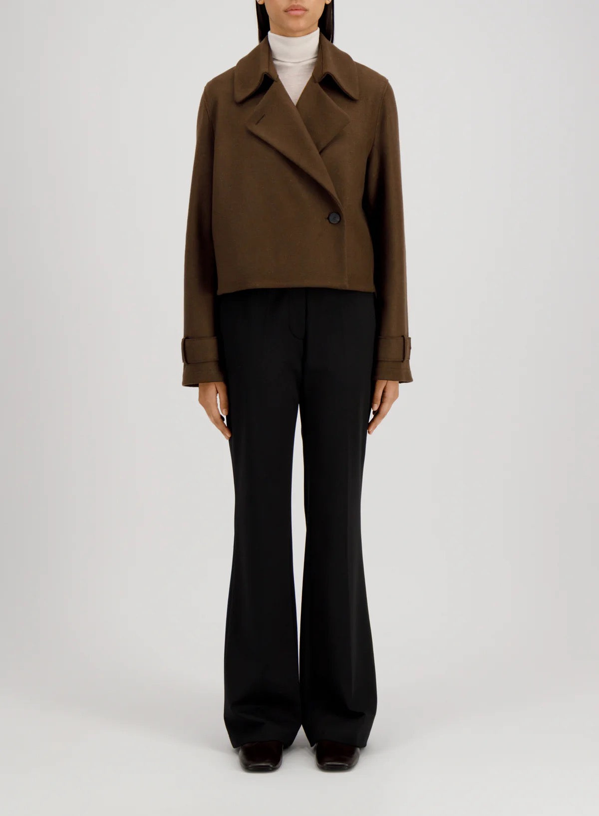 Harris Wharf London Cropped Trench Cashmere Blend Dark Brown-Harris Wharf London-Thistle Hill