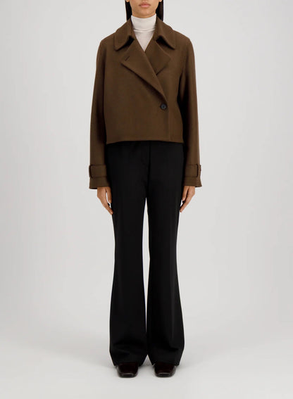Harris Wharf London Cropped Trench Cashmere Blend Dark Brown-Harris Wharf London-Thistle Hill