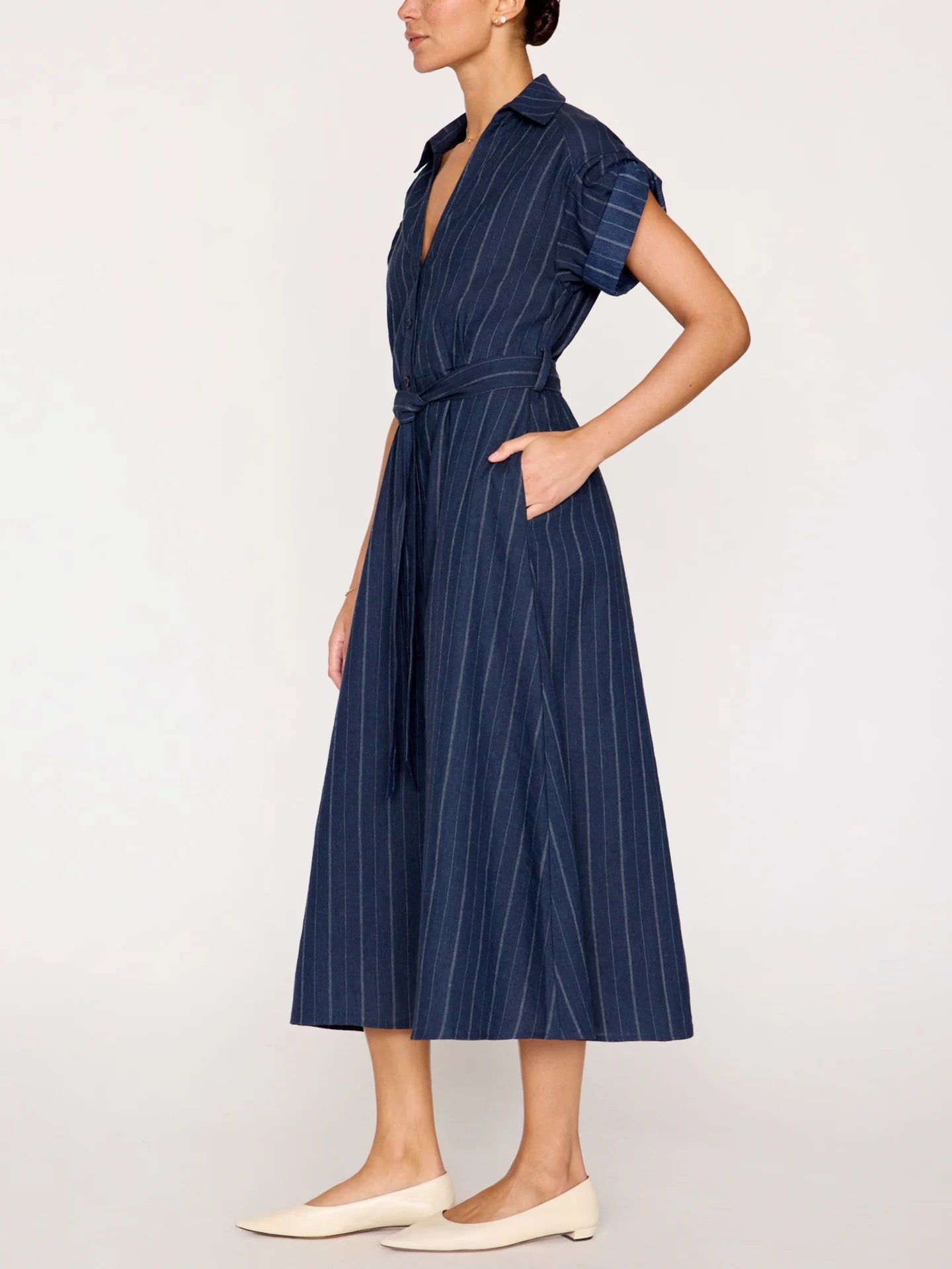 Brochu Walker Fia Belted Navy Pinstripe Dress-Brochu Walker-Thistle Hill