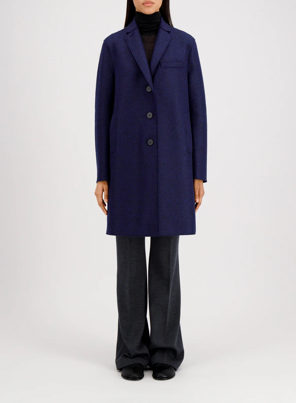 Harris Wharf London Topcoat Pressed Wool Blue Mouline-Harris Wharf London-Thistle Hill