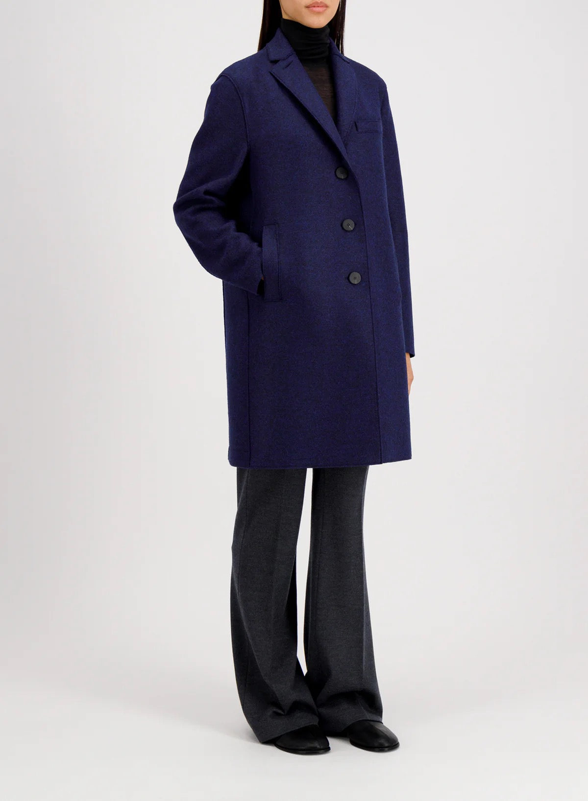 Harris Wharf London Topcoat Pressed Wool Blue Mouline-Harris Wharf London-Thistle Hill