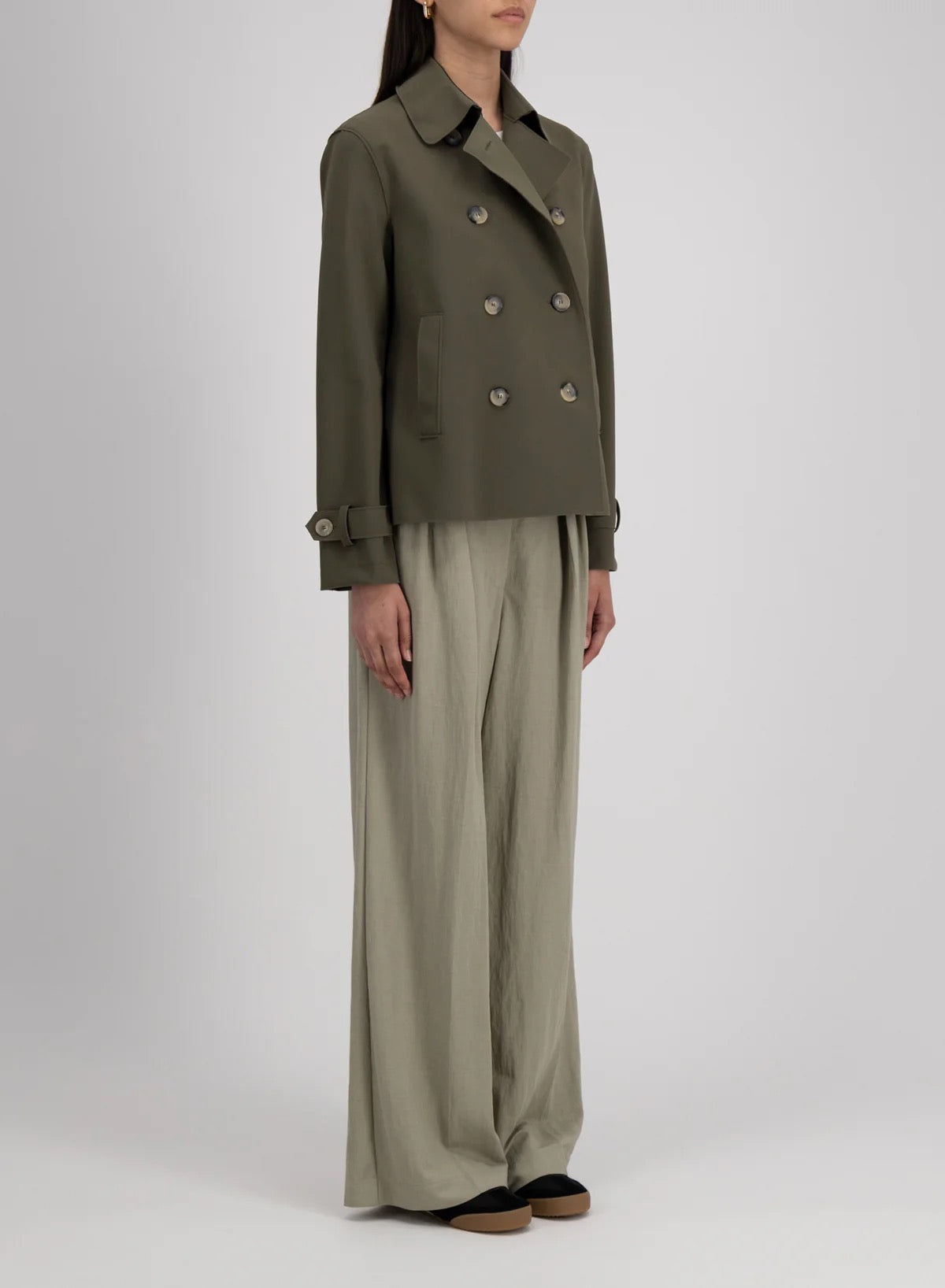 Harris Wharf London Cropped Trench Scuba Dark Khaki-Harris Wharf London-Thistle Hill