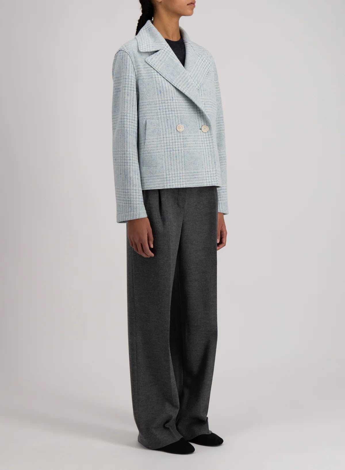 Harris Wharf London Cropped Peacoat Wool & Silk P.o.W. Azure-Harris Wharf London-Thistle Hill