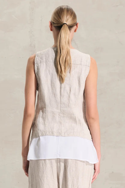 Transit Striped Linen and Cupro Gilet Sand-Transit-Thistle Hill