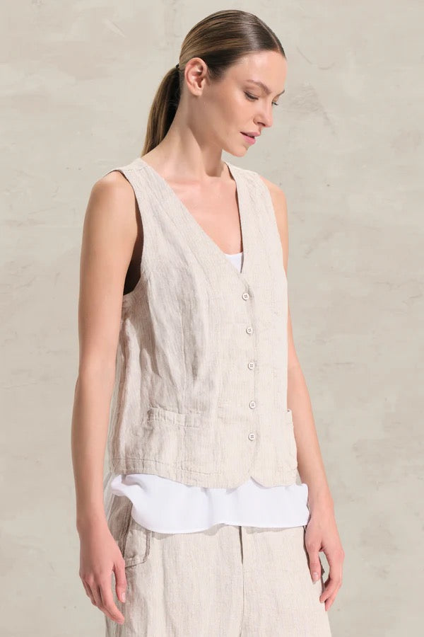 Transit Striped Linen and Cupro Gilet Sand-Transit-Thistle Hill