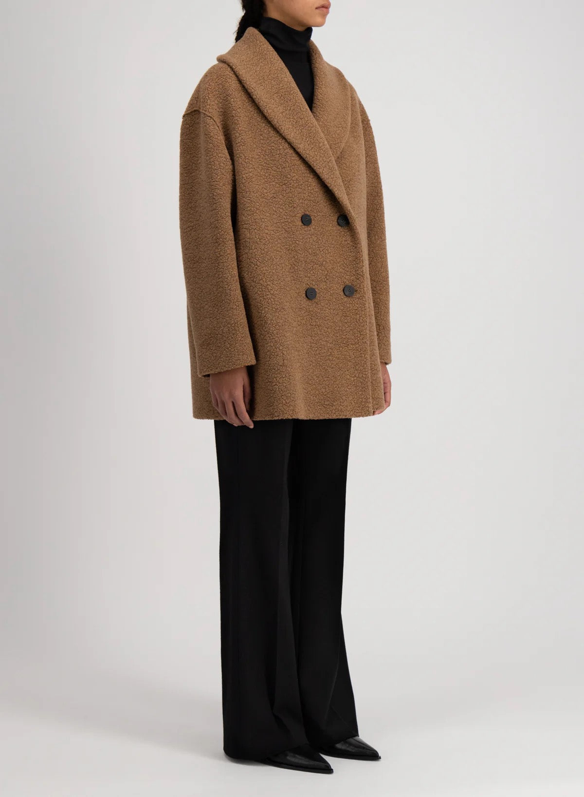 Harris Wharf London Shawl Collar D. B. Jacket Boucle Teddy Brown-Harris Wharf London-Thistle Hill