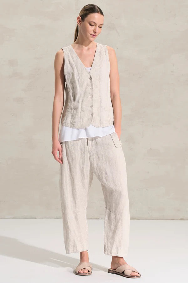 Transit Striped Linen and Cupro Gilet Sand-Transit-Thistle Hill