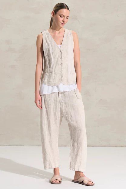 Transit Striped Linen and Cupro Gilet Sand-Transit-Thistle Hill