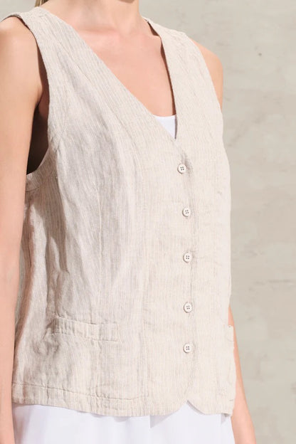 Transit Striped Linen and Cupro Gilet Sand-Transit-Thistle Hill