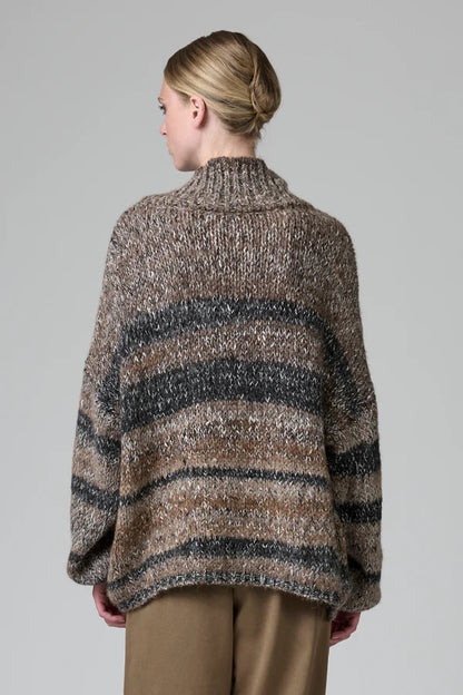 Transit High-Necked Oversize Knit with Dropped Shoulder in Alpaca Blend with Two-Tone Banding-Transit-Thistle Hill