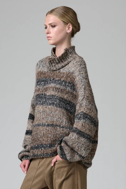 Transit High-Necked Oversize Knit with Dropped Shoulder in Alpaca Blend with Two-Tone Banding-Transit-Thistle Hill