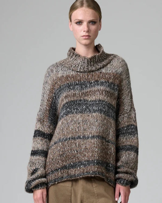 Transit High-Necked Oversize Knit with Dropped Shoulder in Alpaca Blend with Two-Tone Banding-Transit-Thistle Hill