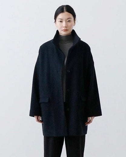 Evam Eva Renew Wool Stand Short Coat Charcoal-Evam Eva-Thistle Hill