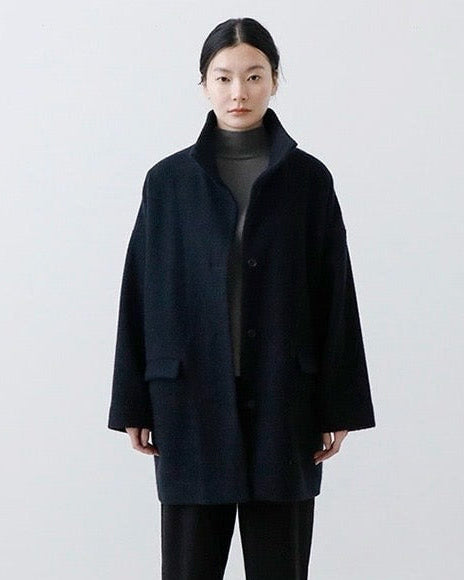 Evam Eva Renew Wool Stand Short Coat Charcoal-Evam Eva-Thistle Hill