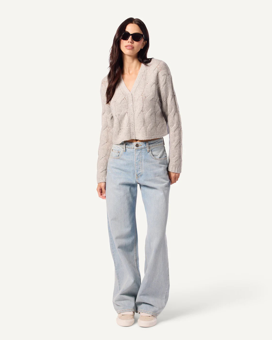 Sablyn Jolie V-Neck Cropped Cable Cardigan Foggy-Sablyn-Thistle Hill