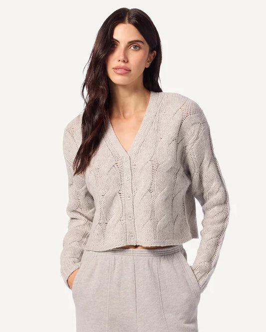 Sablyn Jolie V-Neck Cropped Cable Cardigan Foggy-Sablyn-Thistle Hill