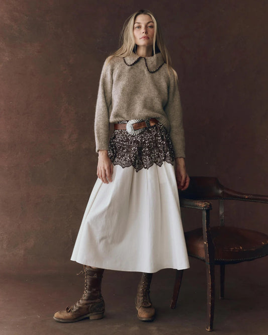 The Great The Crochet Collar Pullover Oat with Brown-The Great-Thistle Hill