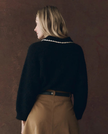 The Great The Crochet Collar Pullover Black with Soft White-The Great-Thistle Hill