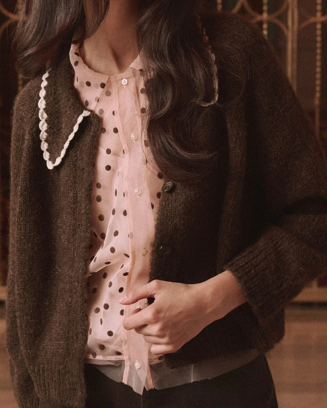 The Great Crotchet Collar Cardigan Chocolate Brown-The Great-Thistle Hill