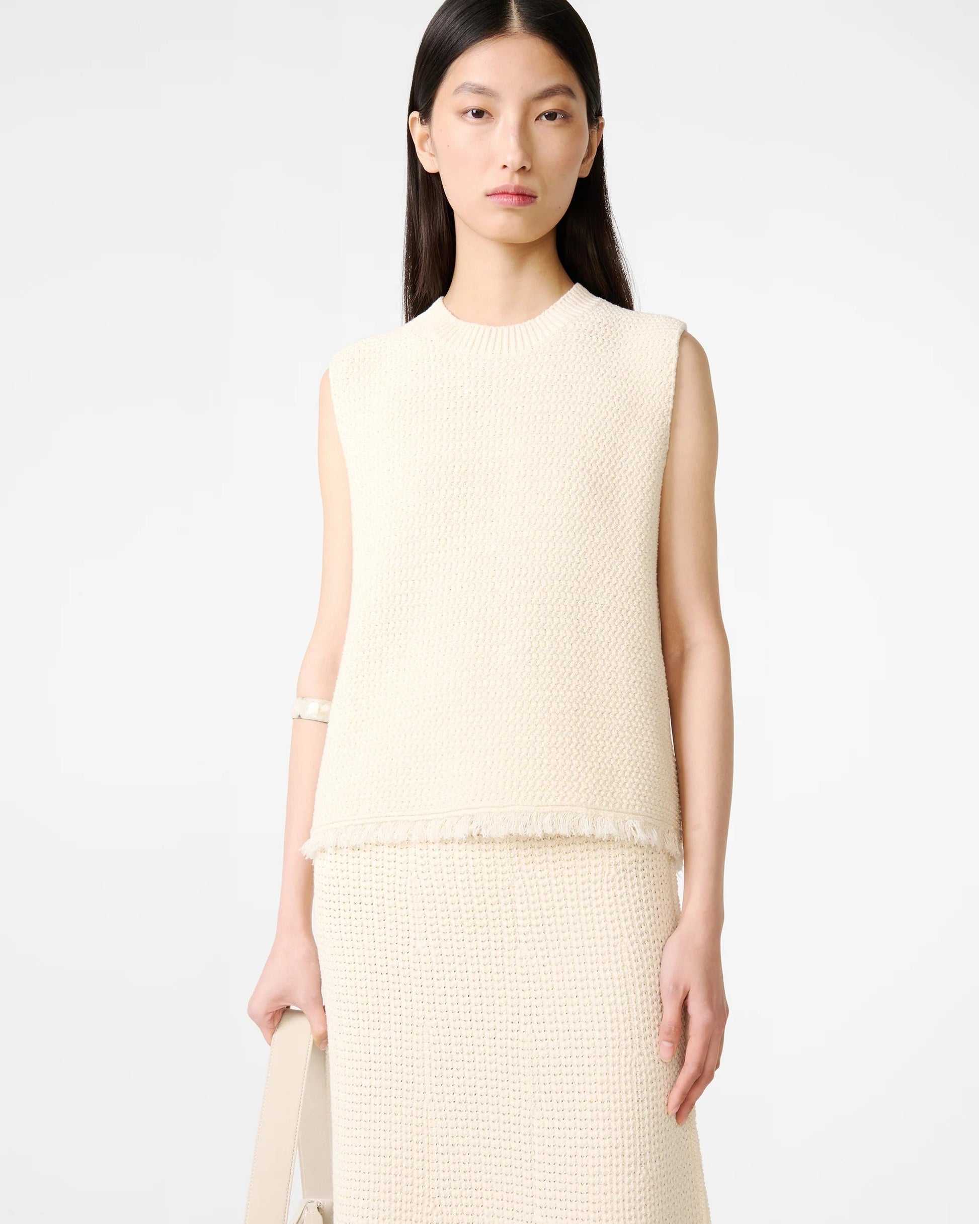 Studio Nicholson Fray Knit Cotton Vest Cream IT42 Studio Nicholson Fray Knit Cotton Vest Cream IT42
