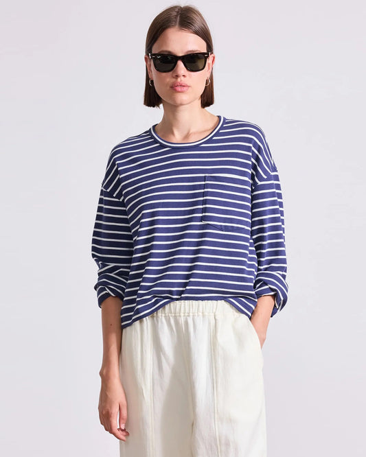 Apiece Apart Boxy Tee Navy & Cream Stripe-Apiece Apart-Thistle Hill
