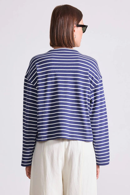 Apiece Apart Boxy Tee Navy & Cream Stripe-Apiece Apart-Thistle Hill