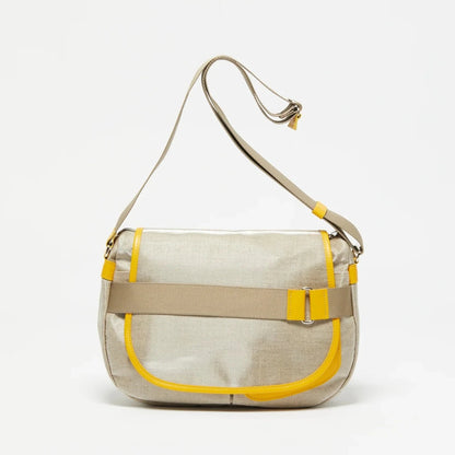 Jack Gomme Paris Gaby Linen Satchel Natural + Yellow