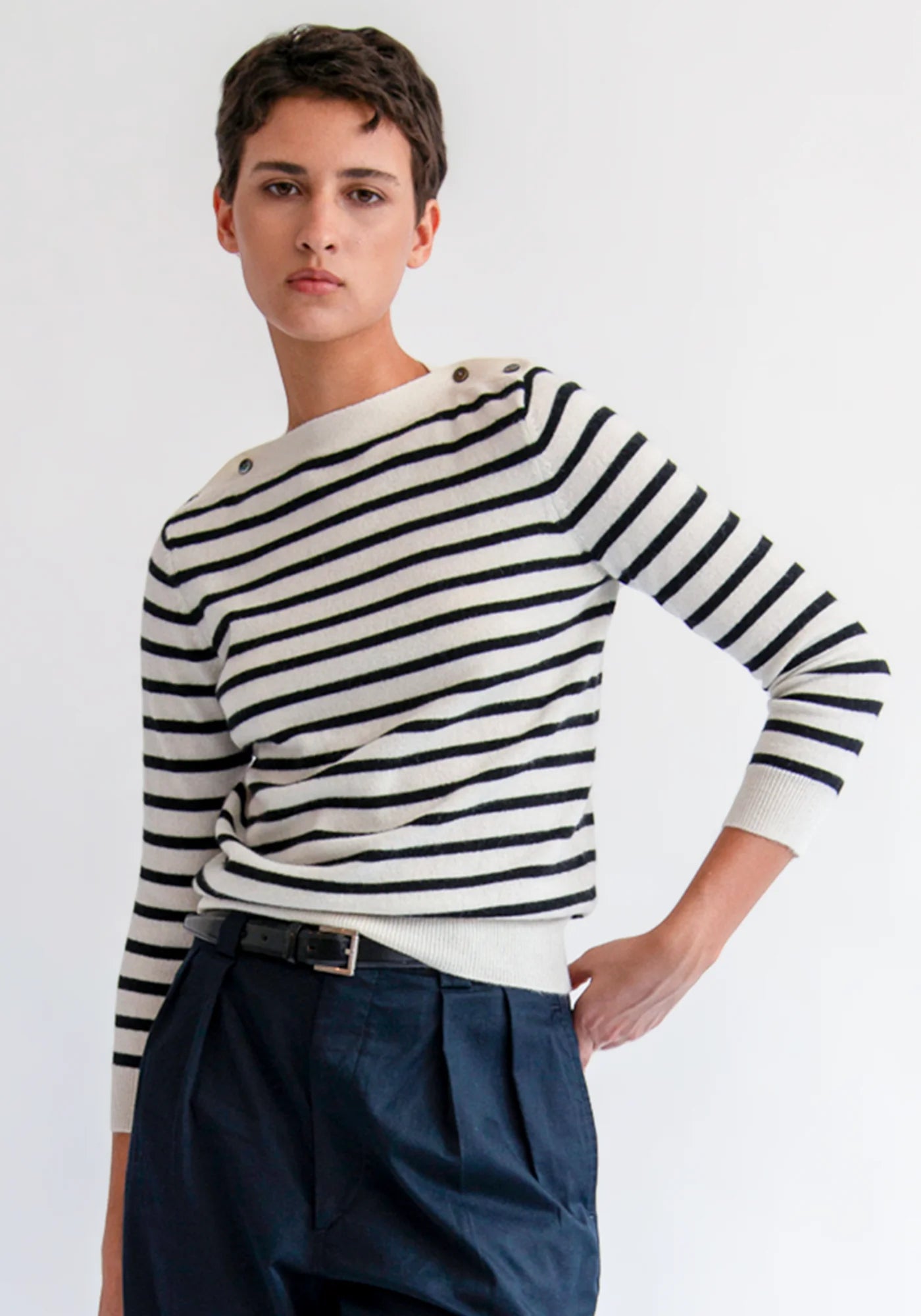 Demylee Jamie Stripe Cashmere Sweater Ivory + Black-Demylee-Thistle Hill