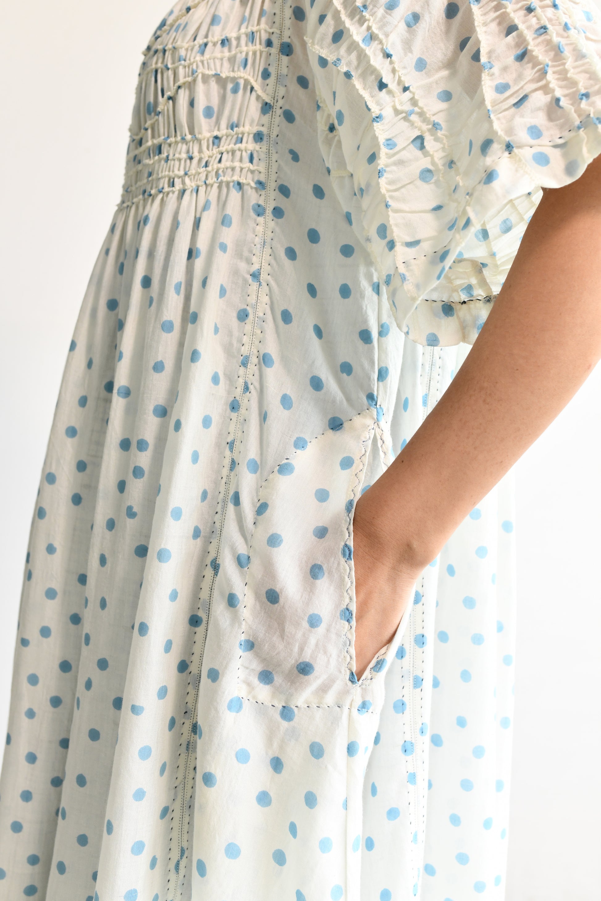 Maku Jurel Handwoven Dress Blue Dots-Maku-Thistle Hill