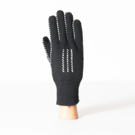 Meg Cohen Cashmere Stitch Gloves Black + Ivory