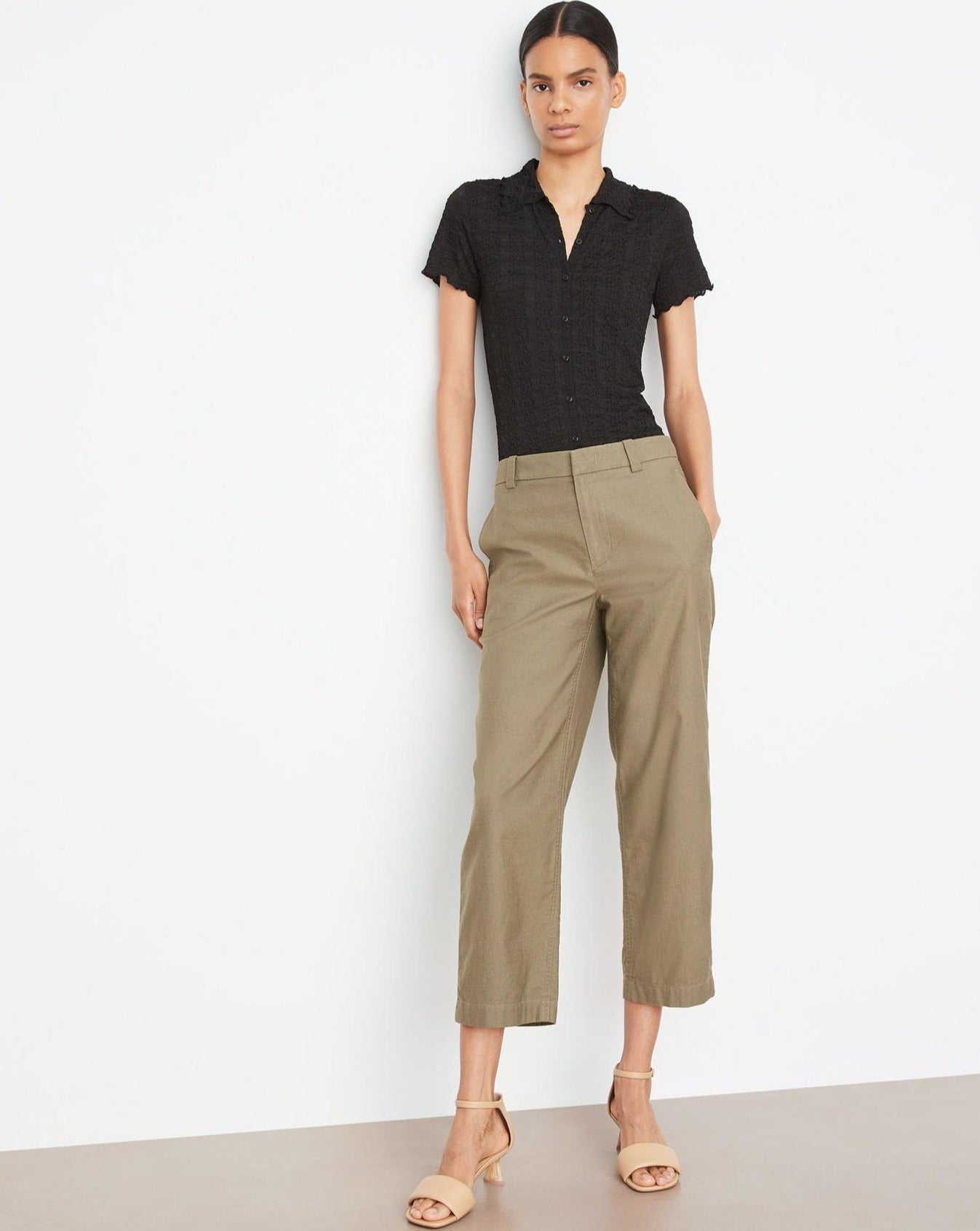 Vince Mid Rise Washed Cotton Crop Pant Olive-Vince-Thistle Hill