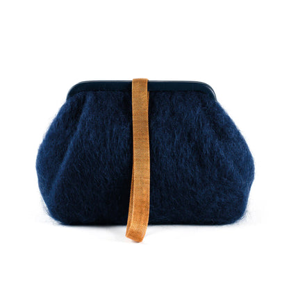 Marian Paquette Susan Mohair Clutch with Vintage Chain Navy Blue