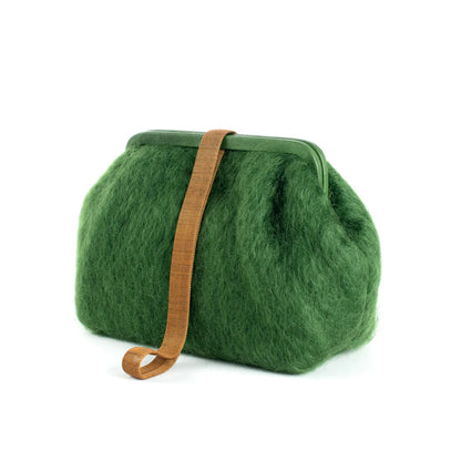 Marian Paquette Susan Mohair Clutch with Vintage Chain Green